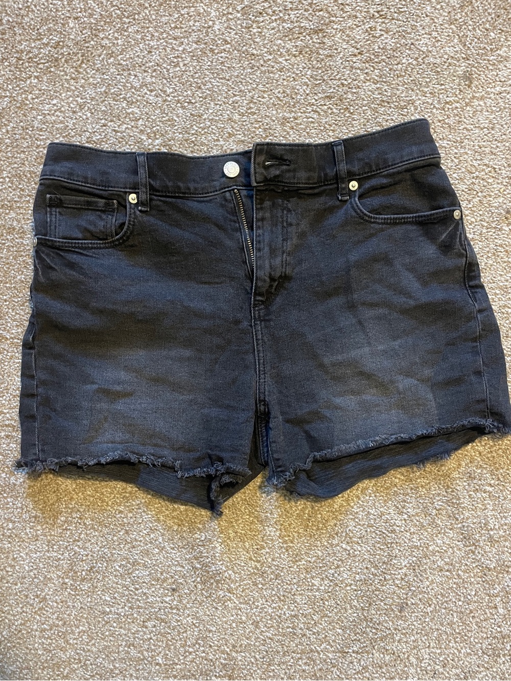 LOFT Black Frayed Hem Denim Shorts